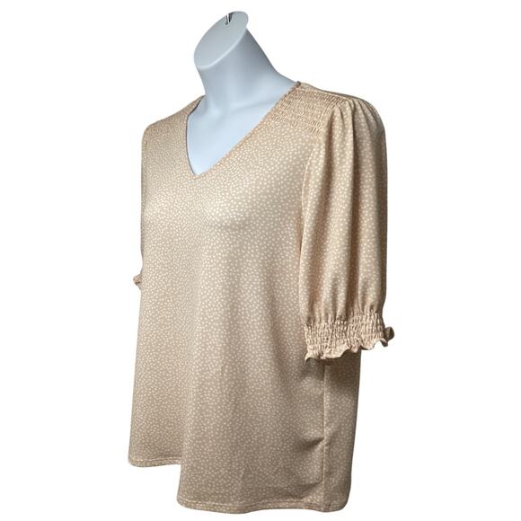 Adrianna Papell Peach Polka Dot Pullover V-Neck Top Shirr Shirt XL Stretch - Picture 3 of 8